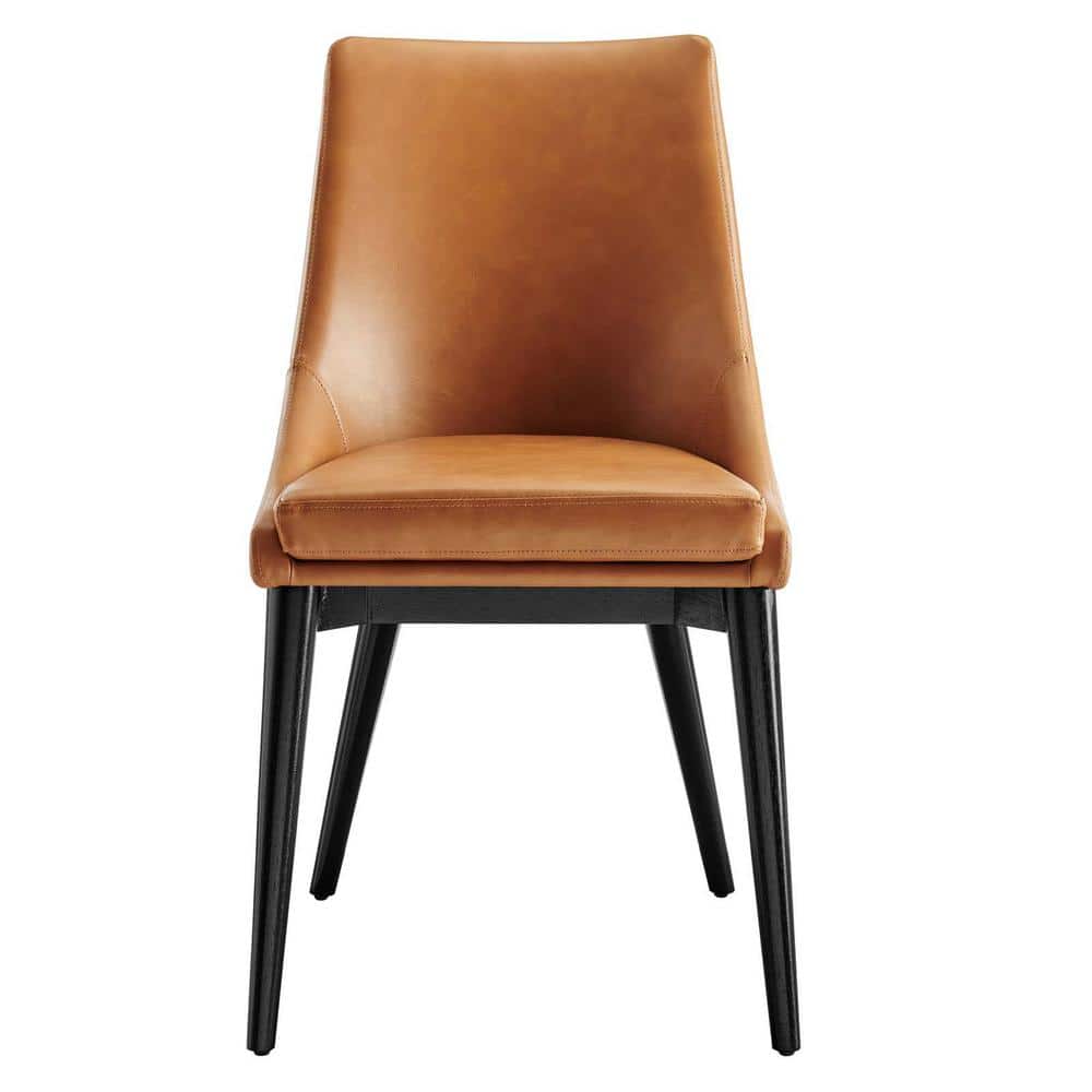 Tan Vegan Leather Upholstered Side Chair with Black Wood Legs