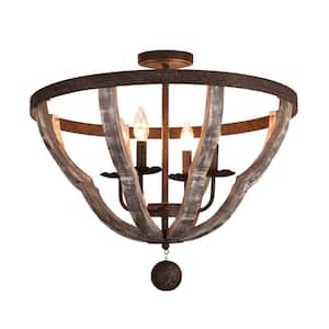 23.62 in. 4-Light Brown Vintage Shaded Chandelier for Dining Room, No Bulbs Included