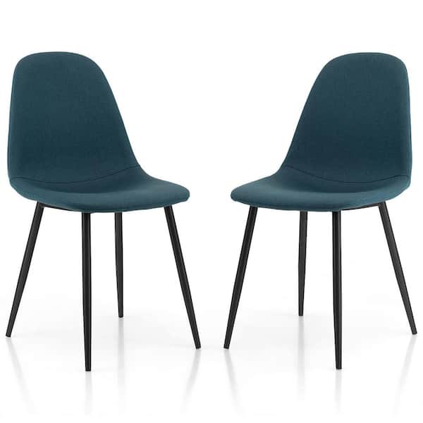 Gymax Blue Dining Chairs Set of 2 Upholstered Fabric Chairs With Metal Legs for Living Room
