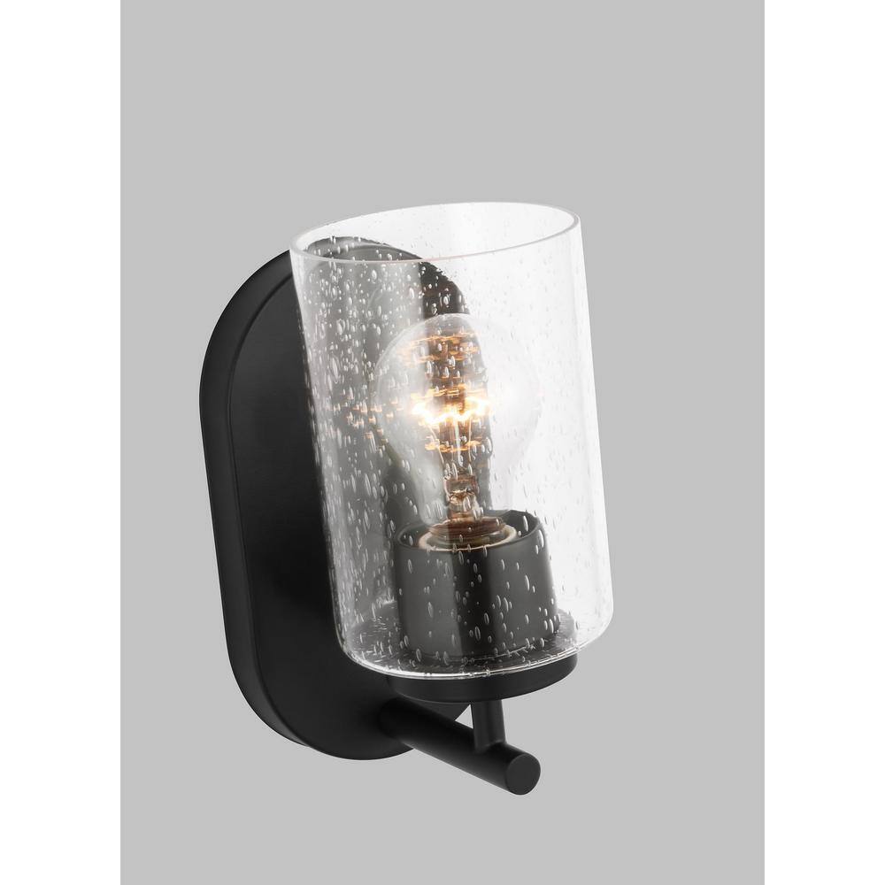 Oslo Midnight Black 8.75" Dimmable Wall Sconce with Clear Seeded Glass