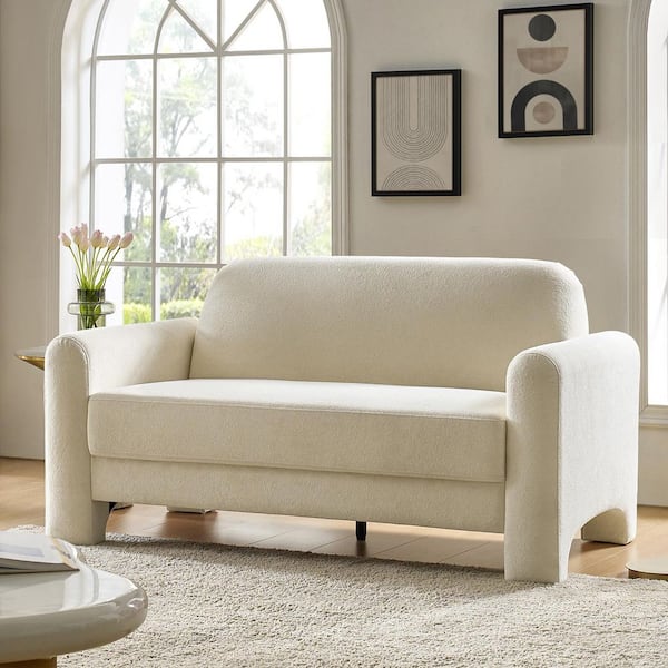 Madalena 59.5 in. Ivory Modern Chenille Fabric Loveseater Sofa