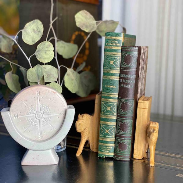 Light Gray Stone Compass Soapstone Sculpture KSACMP-LG_GWH - The