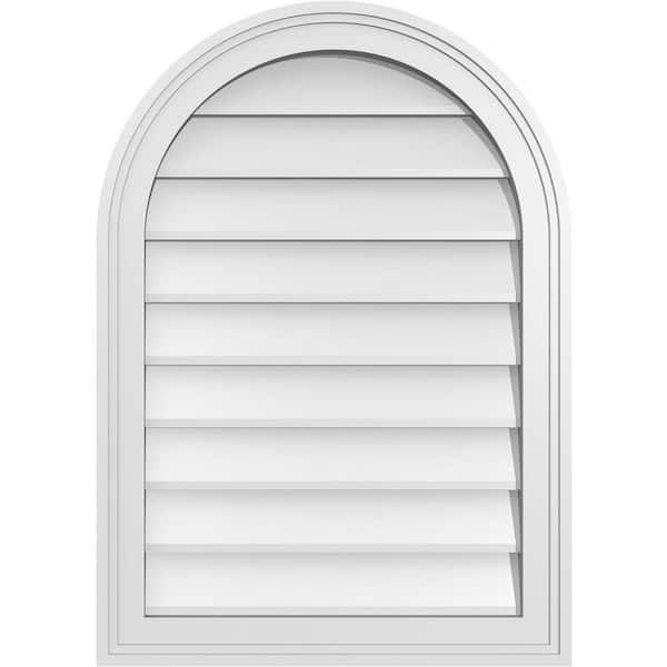 Ekena Millwork 20 in. x 28 in. Round Top White PVC Paintable Gable Louver Vent Non-Functional