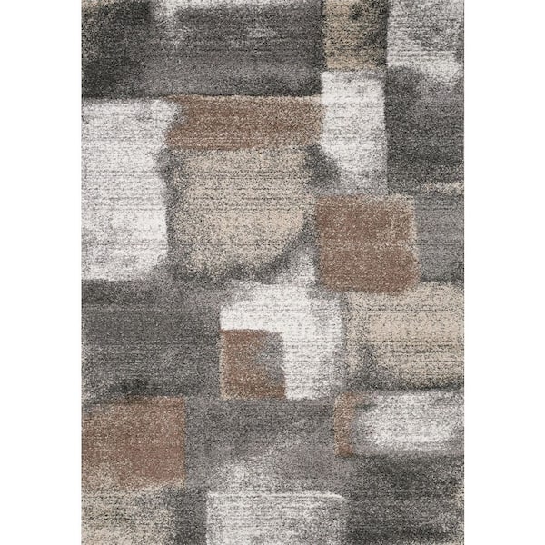 8' X 11' Gray Brown And Ivory Abstract Area Rug