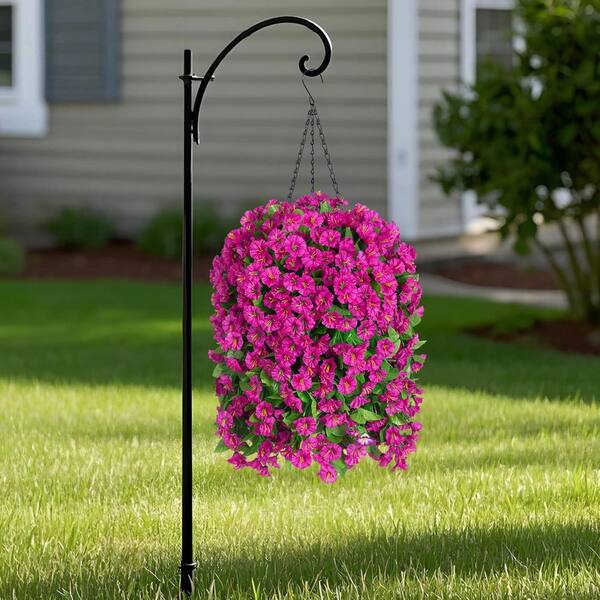 25 in. Purple Indoor/Outdoor Artificial Faux Hanging Morning Glory