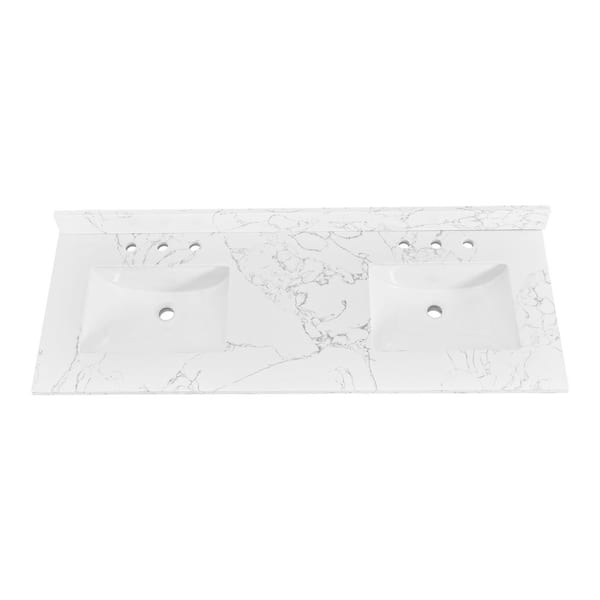 60 in. W x 22 in. D Engineered Stone Composite White Rectangular Double Sink Bathroom Vanity Top in Fish Belly White