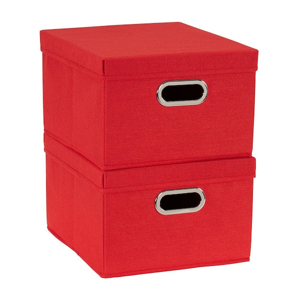 8 in. H x 13 in. W x 15 in. D Red Fabric Cube Storage Bin 2-Pack