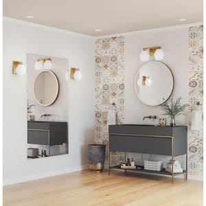 Copeland Collection 15 in. 2-Light Brushed Gold Vanity Light with Etched Opal Glass Shades