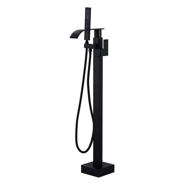 VEVETTA Single-Handle Waterfall Freestanding Tub Faucet with Handheld Shower in. Matte Black