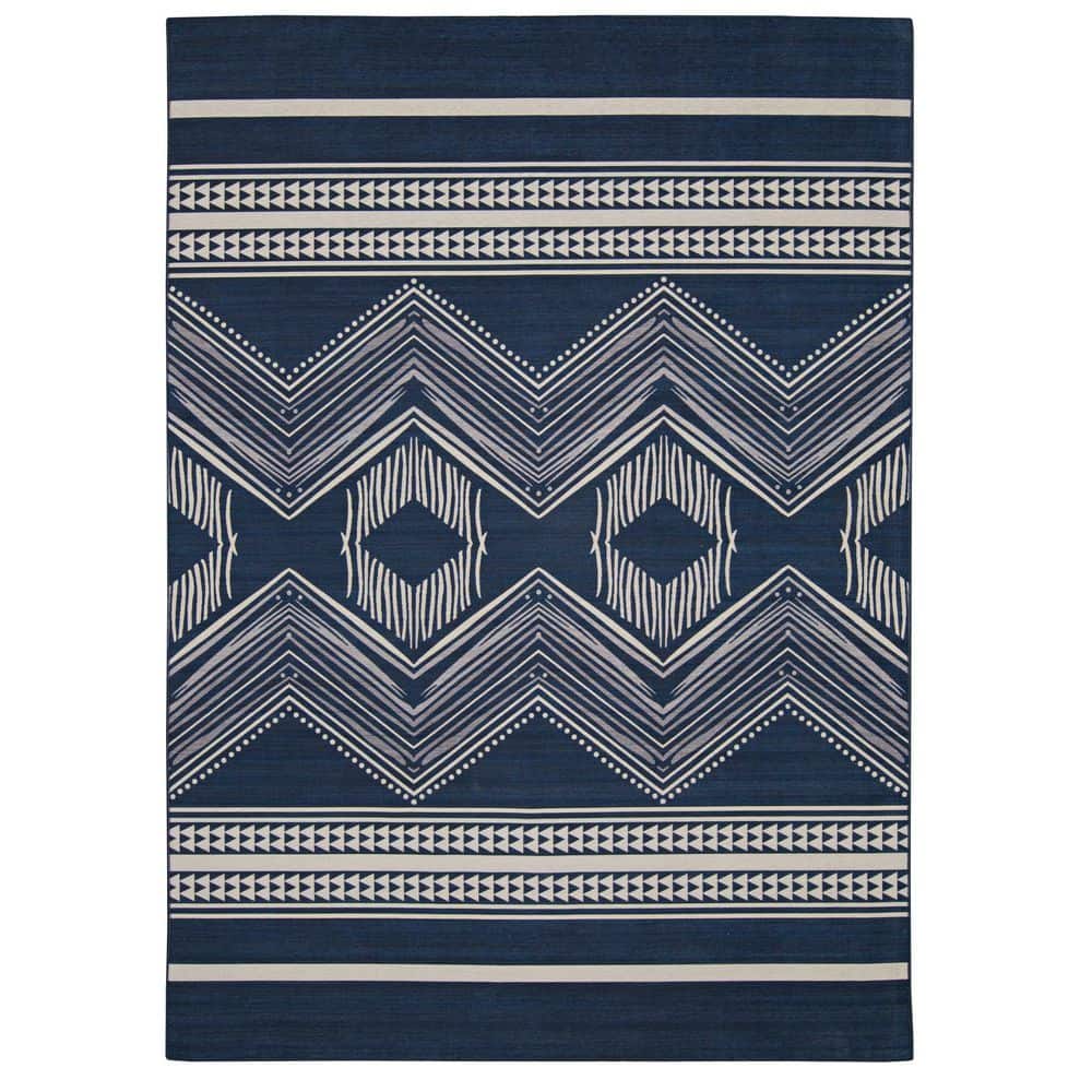 Linon Home Decor Boynton Navy and Ivory 3 ft. x 5 ft. Washable