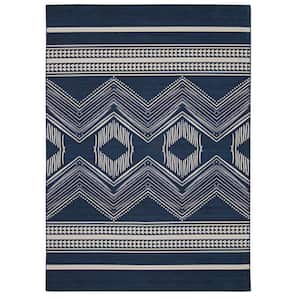 Boynton Navy and Ivory 3 ft. x 5 ft. Washable Polyester Indoor/Outdoor Area Rug