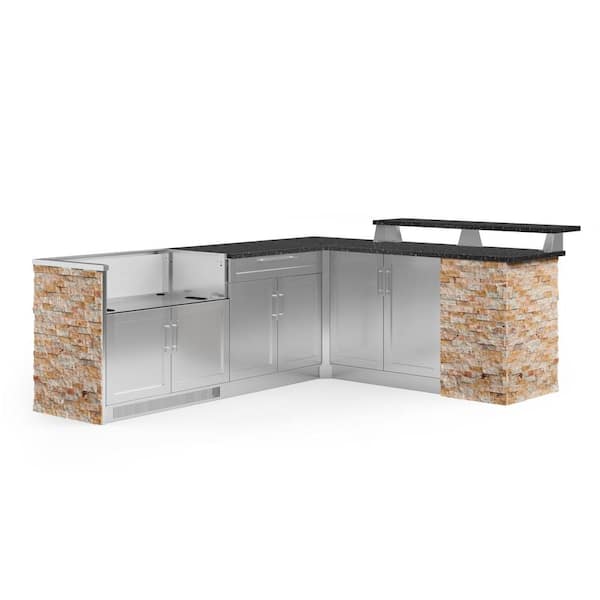 NewAge Products Signature Series Stainless Steel 8-Piece L Shape Outdoor Kitchen Cabinet Set with 40 in. Grill Cabinet