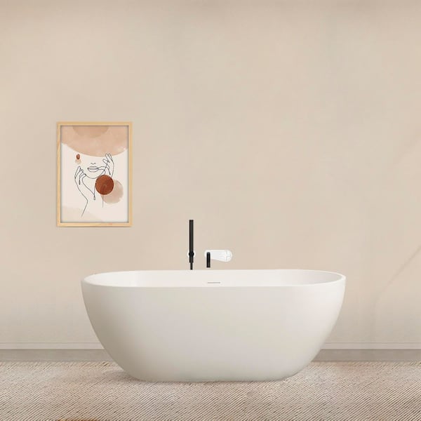 59 in. x 29.5 in. Artificial Stone Soaking Bathtub in Matte White Solid Surface with Overflow and Pop-up Drain
