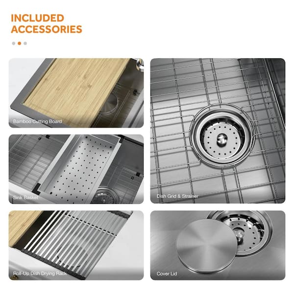 Professional Zero Radius 33 in. Drop-In Single Bowl 16 Gauge Stainless Steel Workstation Kitchen Sink with Accessories
