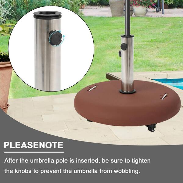 86 lbs. brown patio umbrella base with hidden wheels YLLN 86 lbs. Outdoor Patio Umbrella Base with Wheels, Heavy Duty Weighted Free-Standing Design for Stability in Terracotta