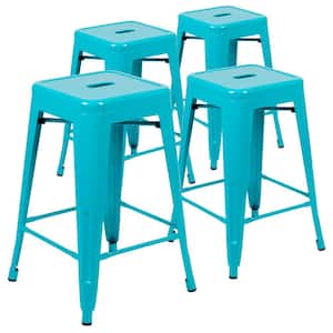 Teal Metal Outdoor Bar Stools with Stackable (4-Pack)