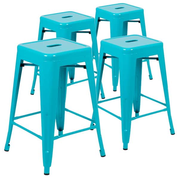 Carnegy Avenue Teal Metal Outdoor Bar Stools with Stackable (4-Pack)