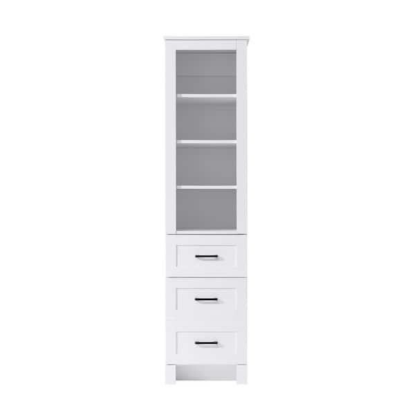 16 in. W x 18 in. D x 65 in. H White Freestanding Linen Cabinet