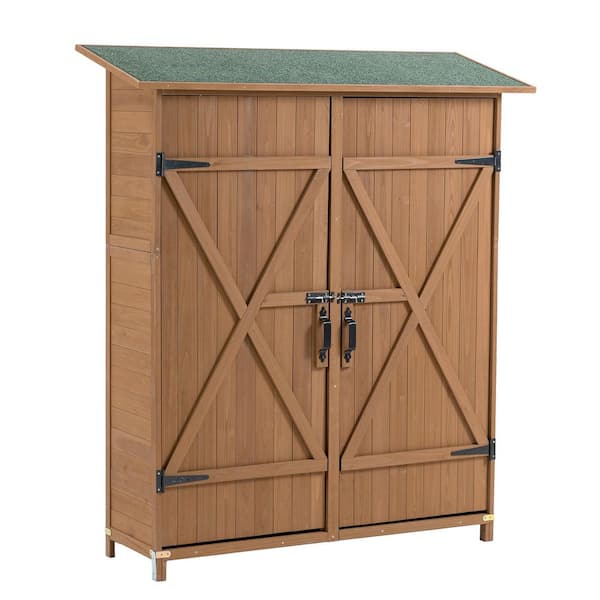 56 in. W x 19.5 in. D x 64 in. H Brown Fir Wood Outdoor Storage Cabinet with Lockable Door, Detachable Shelves