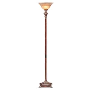69.25 in. Brown 1 Light 1-Way (On/Off) Torchiere Floor Lamp for Bedroom with Glass Novelty Shade