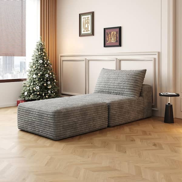 Modern Collection 66.9 in. Square Arm 2-Piece Corduroy Rectangle Deep Seat Upholstered Sofa Bed Sectional Sofa in Gray