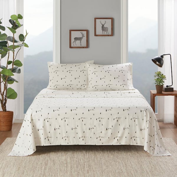Woolrich Cotton Flannel 4-Piece Black Pine Trees Cotton Cal King Sheet Set