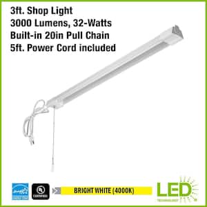 3 ft. 36-Watt Equivalent Integrated LED White Shop Light with Pull Chain 3000 Lumens 4000K Bright White