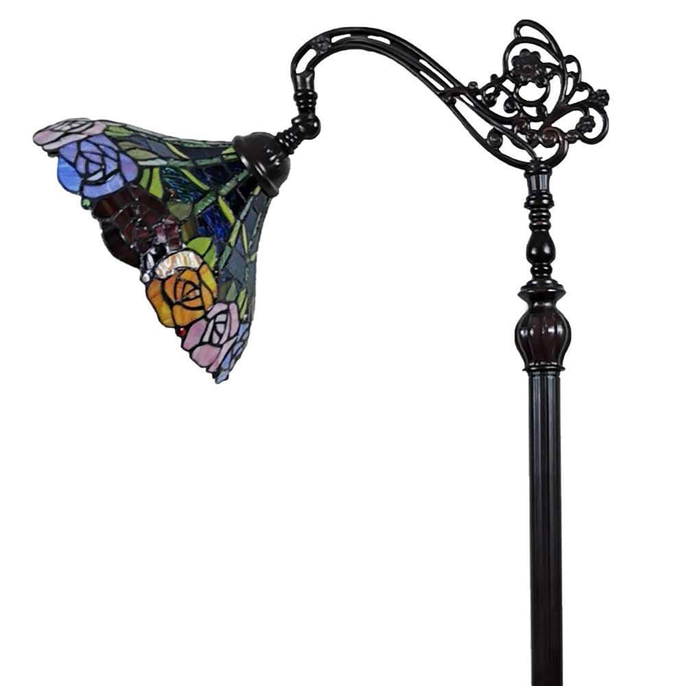 62" Bronze Arc Floor Lamp with Stained Glass Shade
