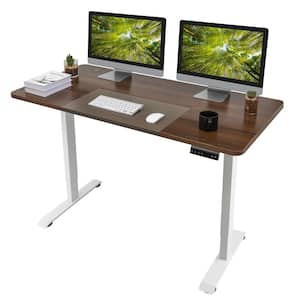 55 in. Brown Electric Standing Desk Height Adjustable Wooden Workstation