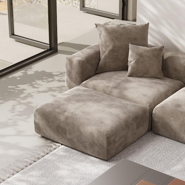 J&E Home 141 in. Square Arm Corduroy Velvet 5 Pieces U Shaped