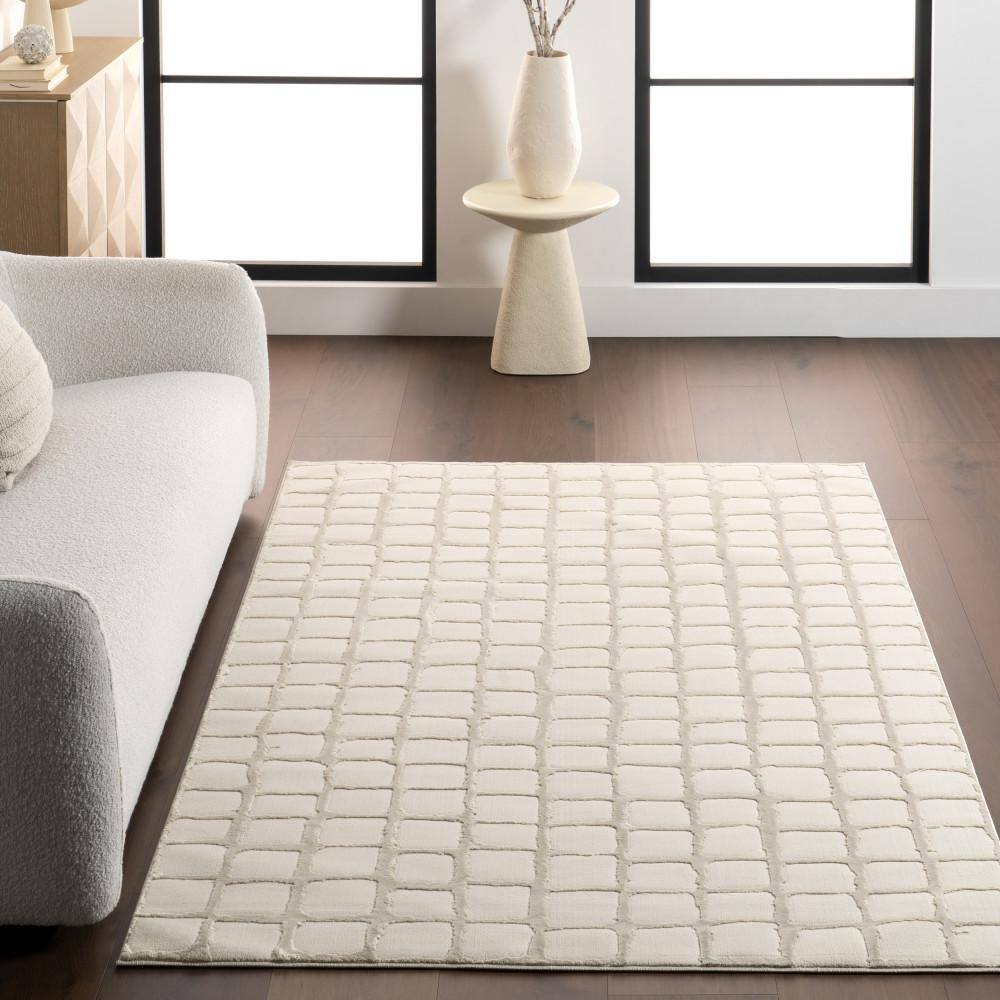 Eunice 2' x 3' Off-White Geometric Washable Area Rug