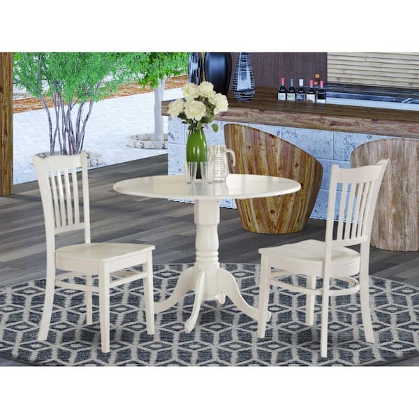 3-Piece Round Buttermilk and Cherry Finish Solid Wood Top Dining Table with 2 Chairs with Lattice Back