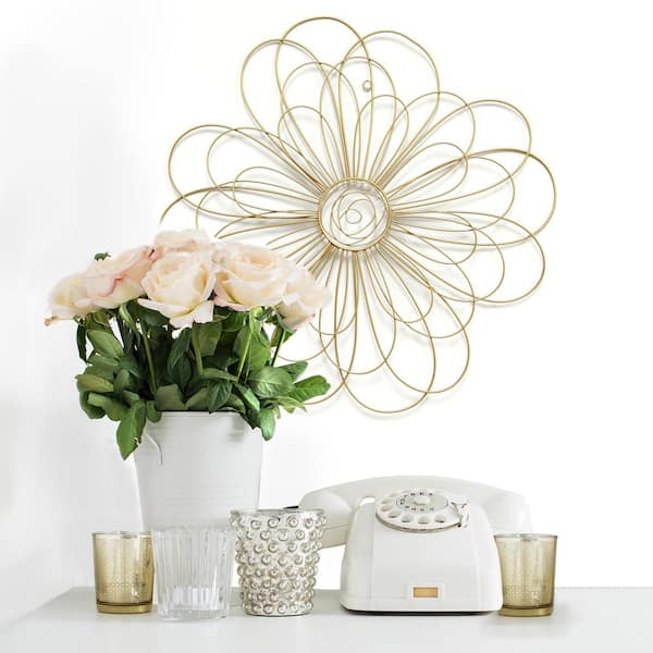 Stratton Home Decor Gold Metal Wire Flower Wall Decor S07729 - The ...