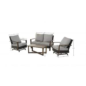 Dark Brown Painted 4-Piece Outdoor Aluminum Patio Conversation Set with Coffee Table and Removable Olefin Cushion