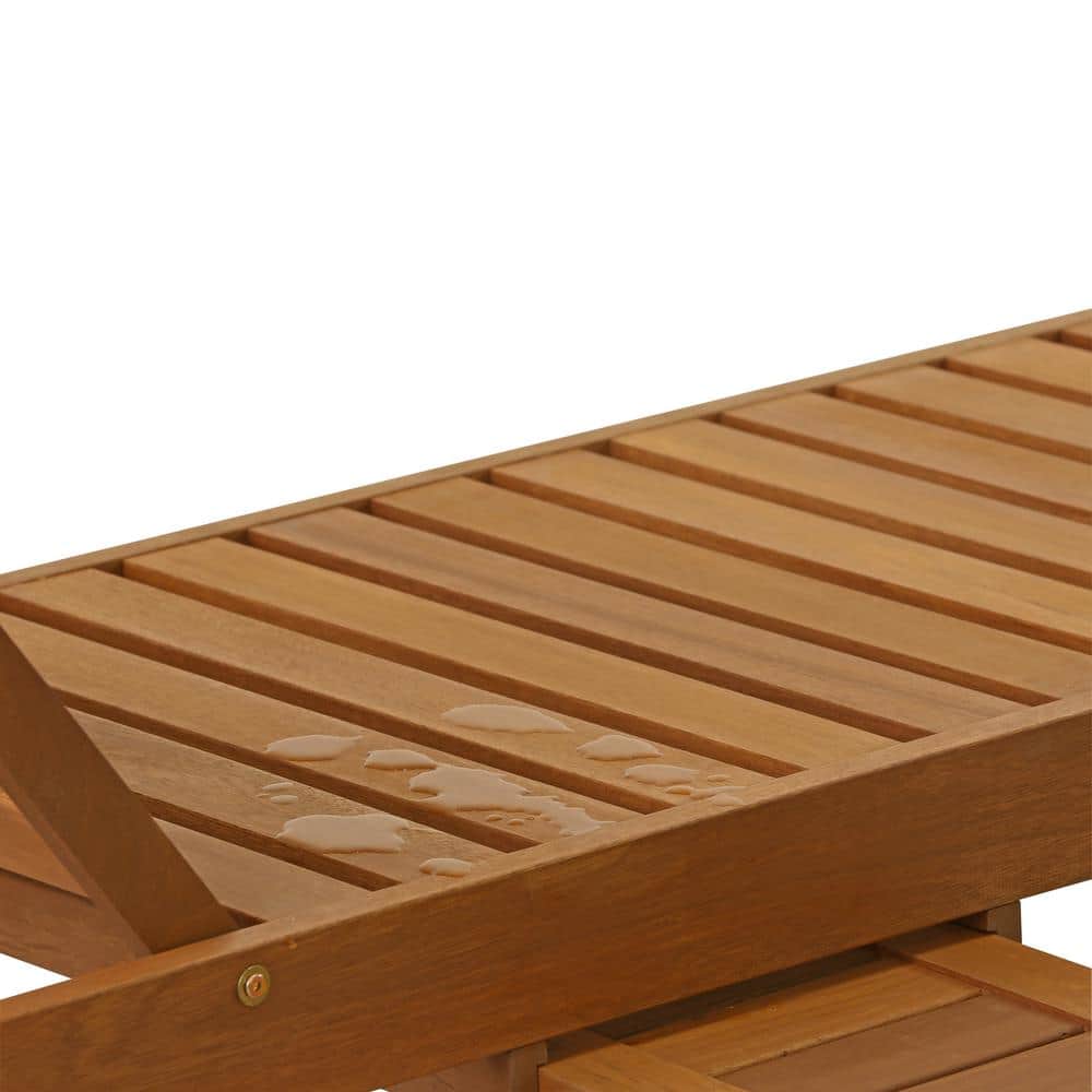 Tioman Natural Brown Hardwood Outdoor Chaise Lounger with Tray