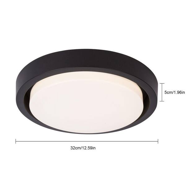 OUKANING 12.59 in. 1-Light Modern Minimalist Round Black Flush