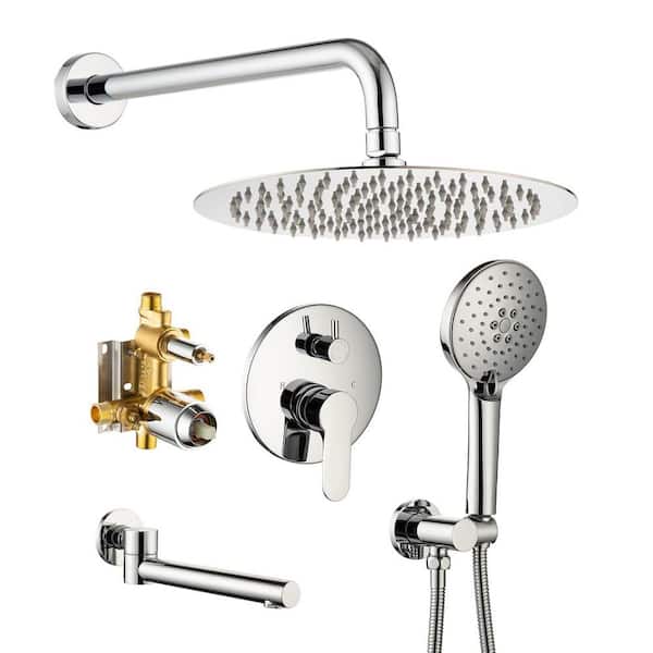 YONKI SUNSHIN INC Double Handle 3 -Spray Tub and Shower Faucet 2.5 GPM in Chrome Valve Included, Tub Shower System with 10 in Rain Shower
