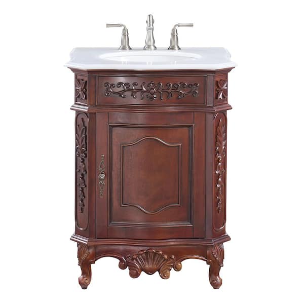 Winslow 26 in. Single Sink Freestanding Antique Cherry Bath Vanity with White Marble Top (Assembled)