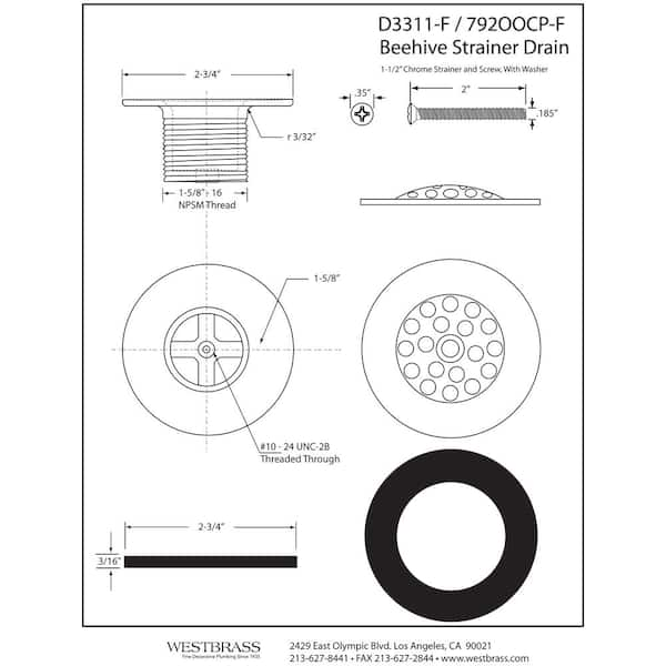 1-3/8 in. Bathtub Strainer Grid Drain Cover, Polished Brass