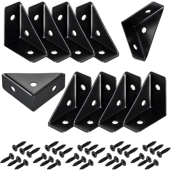 38mm x 38mm Steel Triangle Corner Brackets Black for Wood Metal Table Cabinet 10 Pack