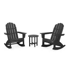 Vineyard Curveback Adirondack Rocking Chair Black 3-Piece HDPE Plastic Patio Conversation Set