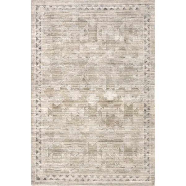 Beige 3 ft. x 5 ft. Shia Bordered Washable Outdoor Area Rug