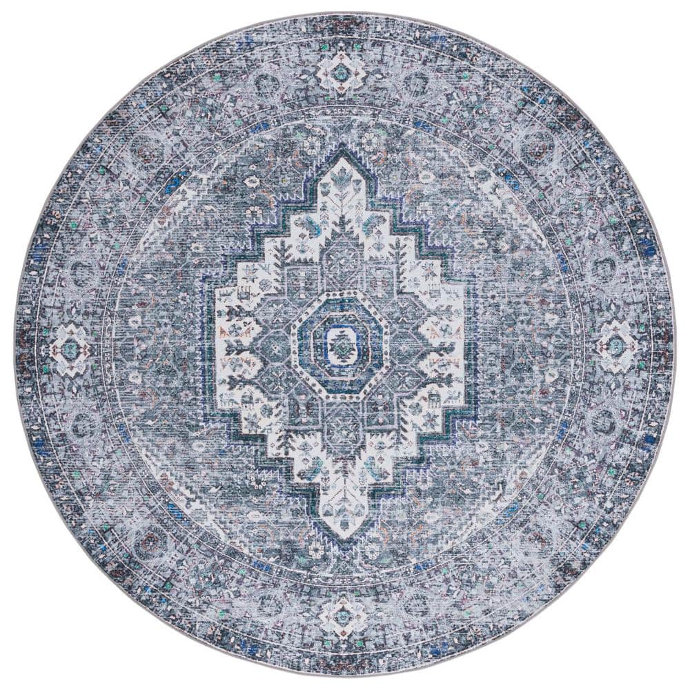 Tucson Beige/Gray 6 ft. x 6 ft. Machine Washable Ikat Border Medallion Round Area Rug price history on PriceWatchPro