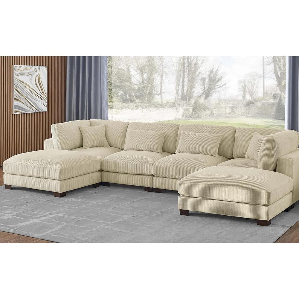 144 in. Square Arm Polyester Corduroy U Shaped Modular Chaise Deep Seated Oversized 6 Pieces Sectional Sofa in Beige