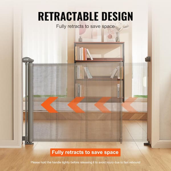 VEVOR 34.2 in. Retractable Baby Gate Tall Mesh Baby Gate Extends Up to 60 in. Wide Retractable Gate for Kids or Pets Retractable Dog Gates Gray