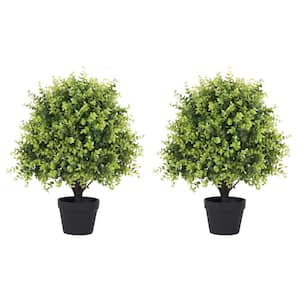 2 ft. Artificial Eucalyptus Tree Topiary Ball Outdoor Shrubs in Pot 2-Pack