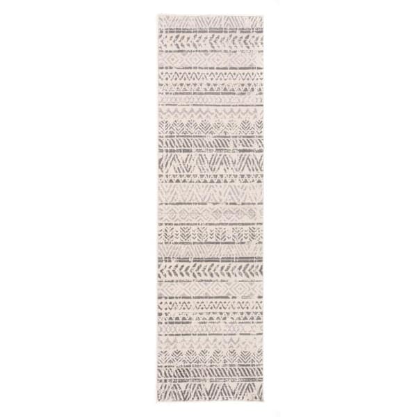 Geometric Distressed Bohemian Gray 24 in. x 120 in. Runner Rug