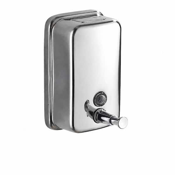 Commercial Wall Mount Soap Dispenser, 17 oz. Stainless Steel, Rust-Resistant Lining, Chrome Finish