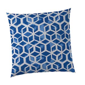 Blue Square Cubed Outdoor Throw Pillow
