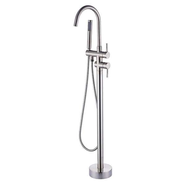 Tahanbath Single-Handle Free Standing Waterfall Tub Filler Bathroom Tub Faucet with Handheld Shower in Brushed Nickel